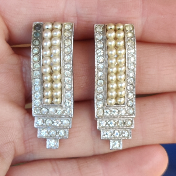 Antique Art Deco Pearl And Paste Dress Clips - Picture 3 of 8